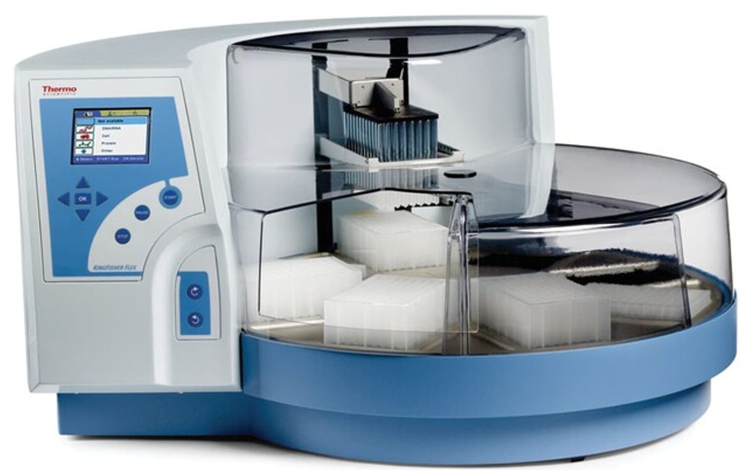 The Thermo Scientific KingFisher Flex instrument uses revolutionary magnetic particle separation technology to excellent reproducibility and quality in demanding high throughput workflows.