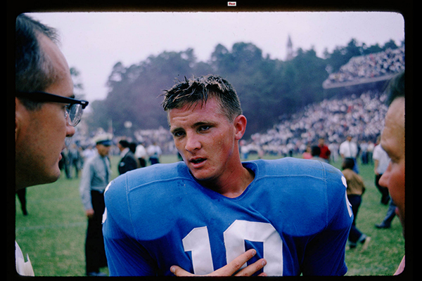UNC quarterback Danny Talbott vs. NC State at Kenan Stadium, Sept. 19, 1964. Hugh Morton Collection. Copyright North Carolina Collection, Wilson Library, University of North Carolina at Chapel Hill Library.