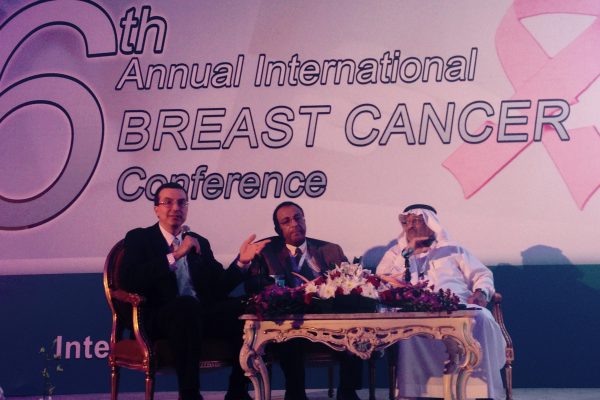 Chuck Perou, PhD (left) presents at the 6th Annual Princess Noorah Oncology Center International Breast Cancer Conference