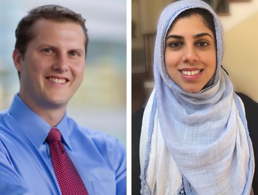 UNC Lineberger's Chad Pecot, PhD, and Salma Azam, a graduate student in the UNC School of Medicine Department of Genetics who is working in Pecot’s lab.