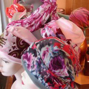 Gallery of headscarves in the boutique.