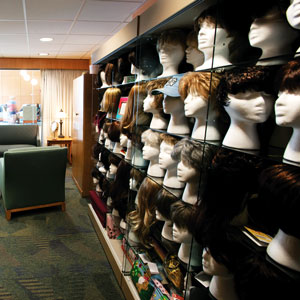 Gallery of wigs in the boutique.