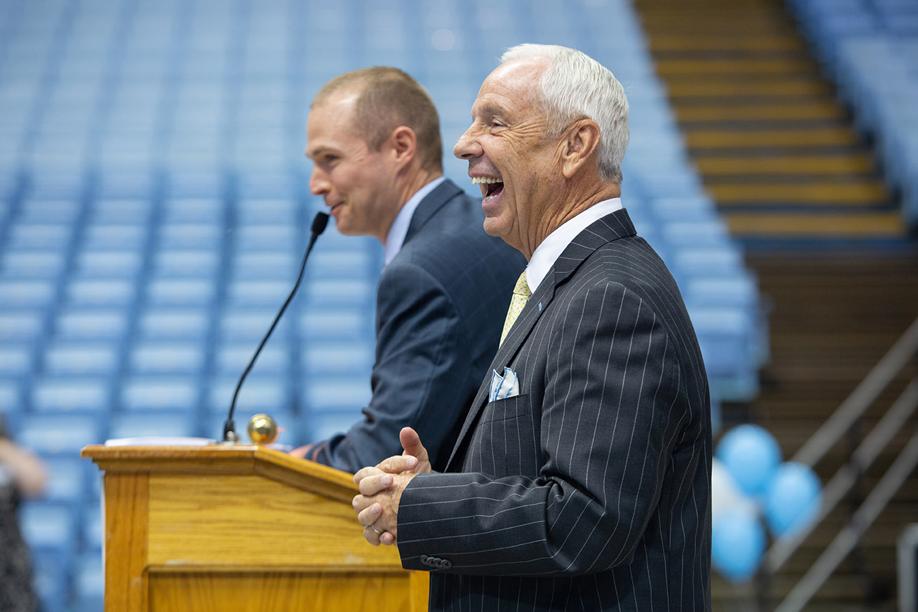 Roy Williams speaks at the Fast Break event