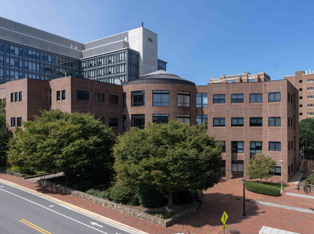Exteriors of the UNC Lineberger and Marsico Hall buildings