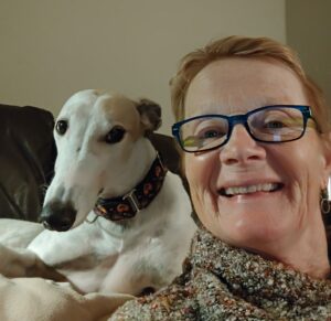 Patient advocate Laurie Betts with her dog