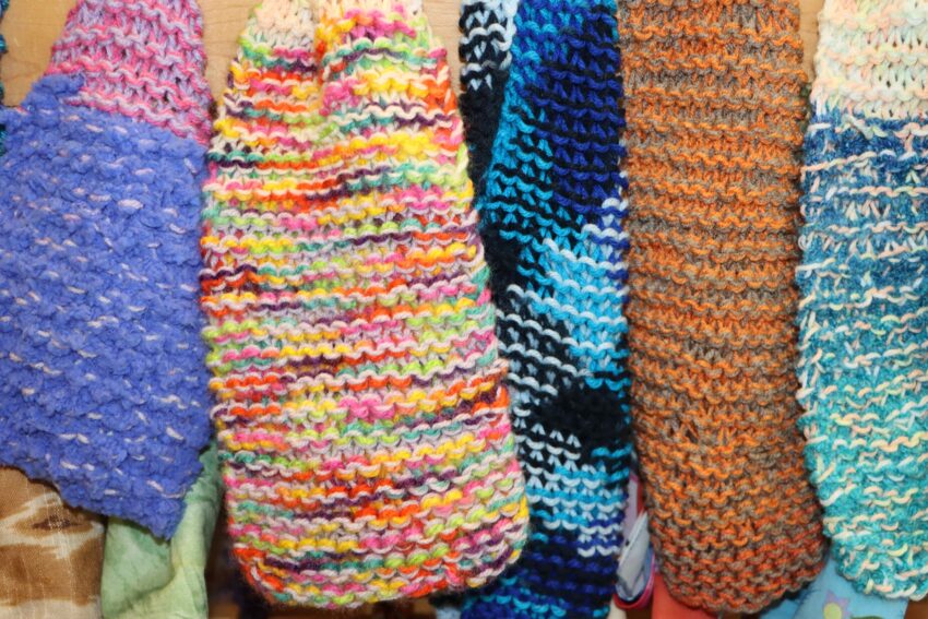 Handmade scarves donated as part of the winter clothing drive.