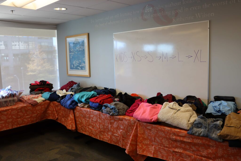 Donated winter outerwear were available to those in need.