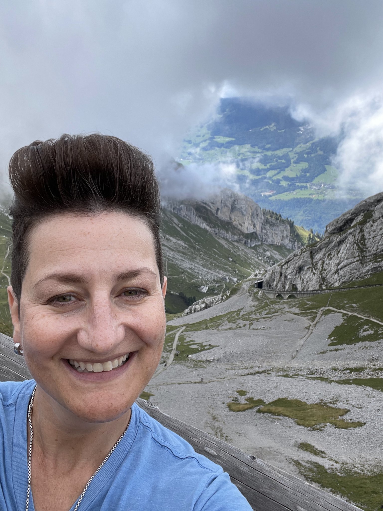 Janine Jones hiking in a mountain pass