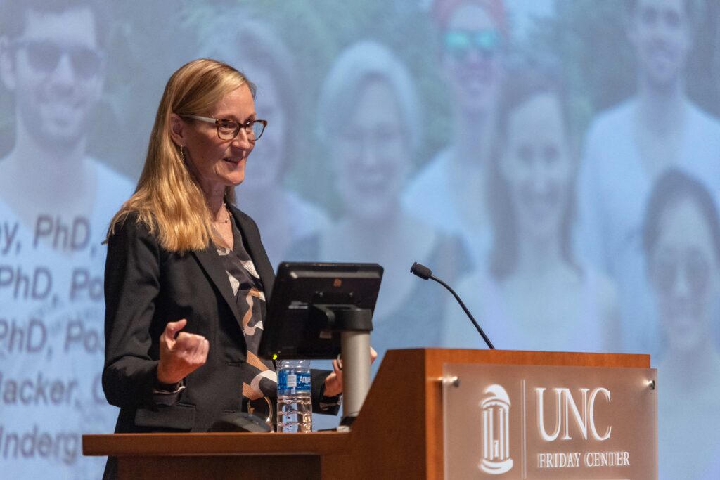 Sandy McAllister presents at the UNC Lineberger Scientific Symposium